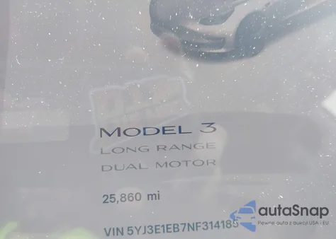 2022 Tesla Model 3 Long Range Dual Motor All-Wheel Drive from USA, damaged, VIN 5YJ3E1EB7NF314185